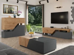 Garnero Arredamenti Mobili Tv Moderni|Mobile Tv Moderno-Mobile porta TV 160x46h cm design moderno rovere antracite Modesta Antracite - Rovere