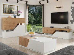 Garnero Arredamenti Mobili Tv Moderni|Mobile Tv Moderno-Mobile porta TV 160x46h cm design moderno rovere bianco Modesta Bianco Opaco - Rovere