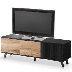 Garnero Arredamenti Mobile Tv Basso|Mobili Tv Moderni-Mobile porta TV 150x47h cm design moderno industrial rovere nero Nandina