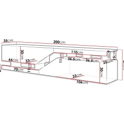 Garnero Arredamenti Mobile Tv Basso|Mobili Tv Moderni-Mobile porta TV 200x47h cm design moderno rovere bianco Modesta Bianco Opaco - Rovere