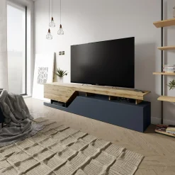 Garnero Arredamenti Mobile Tv Basso|Mobili Tv Moderni-Mobile porta TV 200x47h cm design moderno rovere antracite Modesta Antracite - Rovere