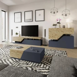 Garnero Arredamenti Mobile Tv Basso|Mobili Tv Moderni-Mobile porta TV 200x47h cm design moderno rovere antracite Modesta Antracite - Rovere