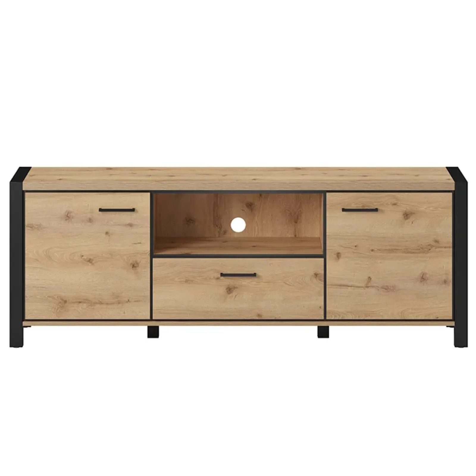Garnero Arredamenti Mobile Tv In Legno|Mobile Tv Basso-Mobile porta TV 180x65h cm design industrial quercia nero opaco Neive