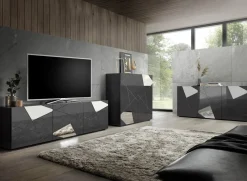 Garnero Arredamenti Mobile Tv Basso|Mobili Tv Moderni-Mobile porta TV 181x57h cm grigio lucido specchio con serigrafia Olimpo Antracite