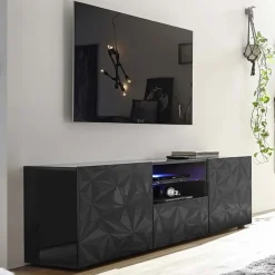 Garnero Arredamenti Mobile Tv Basso|Mobili Tv Moderni-Mobile porta TV 181x57h cm grigio lucido con serigrafia Marvis