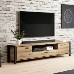 Garnero Arredamenti Mobile Tv In Legno|Mobile Tv Basso-Mobile porta TV 210x50h cm industrial quercia nero opaco Neive