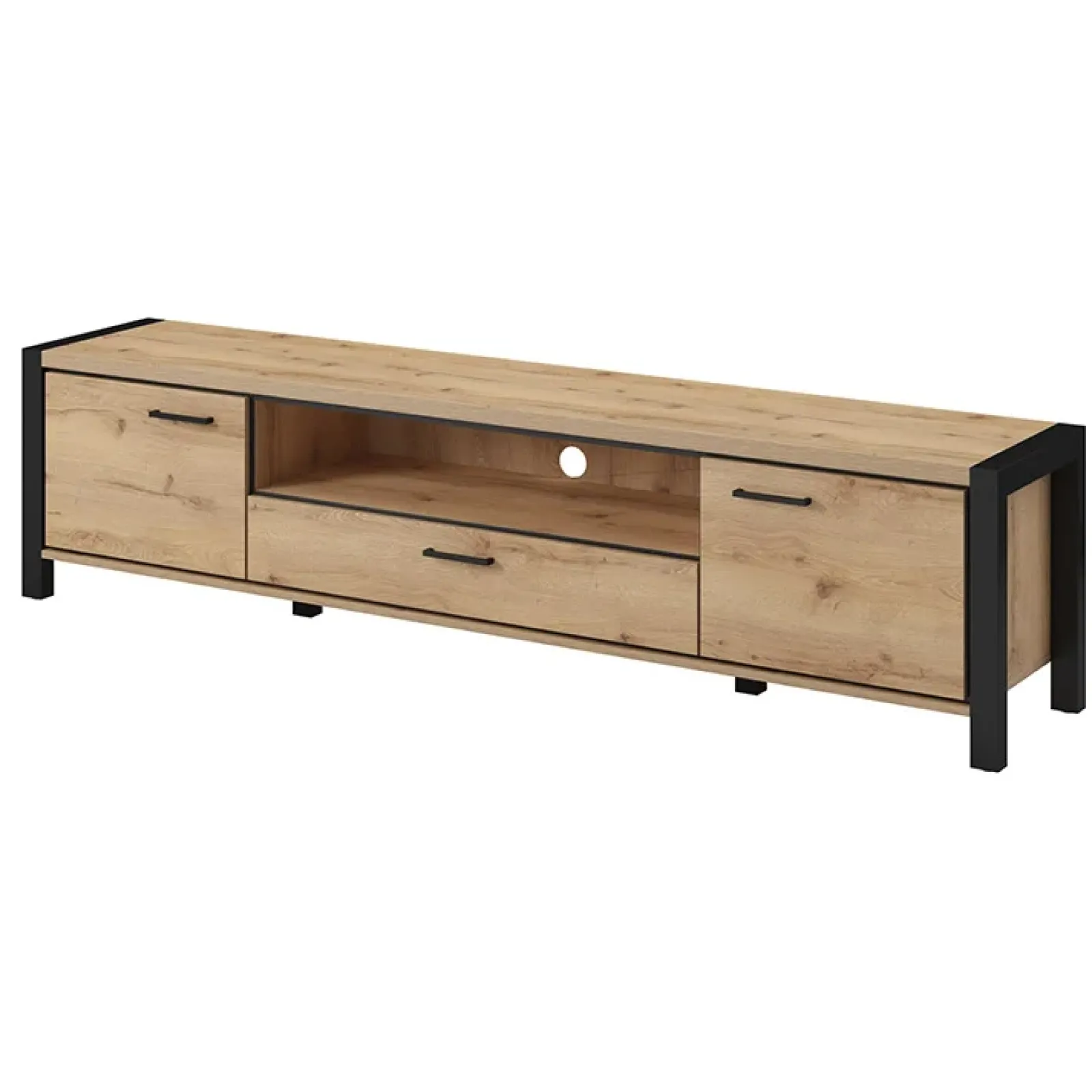 Garnero Arredamenti Mobile Tv In Legno|Mobile Tv Basso-Mobile porta TV 210x50h cm industrial quercia nero opaco Neive