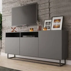 Garnero Arredamenti Mobile Tv Basso|Mobili Tv Moderni-Mobile porta TV 180x80h cm industrial metallo nero Erice Gihome® Antracite