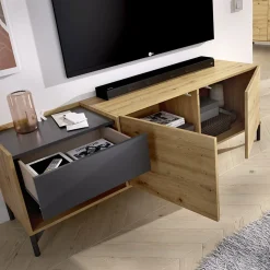 Garnero Arredamenti Mobile Tv In Legno|Mobile Tv Basso-Mobile porta TV 164x49h cm legno rovere grafite German