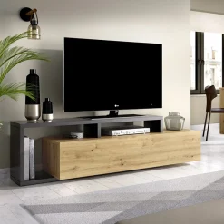 Garnero Arredamenti Mobile Tv In Legno|Mobile Tv Basso-Mobile porta TV 165x47h cm legno rovere grafite Morientes