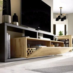 Garnero Arredamenti Mobile Tv In Legno|Mobile Tv Basso-Mobile porta TV 165x47h cm legno rovere grafite Morientes