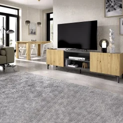 Garnero Arredamenti Mobile Tv In Legno|Mobile Tv Basso-Mobile porta TV 161x45h cm legno rovere grafite Mino