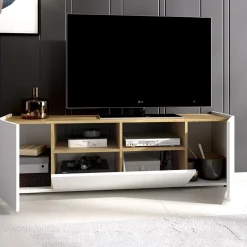 Garnero Arredamenti Mobile Tv In Legno|Mobile Tv Basso-Mobile porta TV 142x44h cm legno rovere bianco Esteban