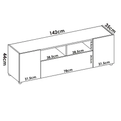 Garnero Arredamenti Mobile Tv In Legno|Mobile Tv Basso-Mobile porta TV 142x44h cm legno rovere bianco Esteban