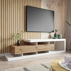 Garnero Arredamenti Mobili Tv Moderni|Mobile Tv Moderno-Mobile porta TV 198x45h cm moderno bianco rovere Pabla