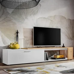 Garnero Arredamenti Mobile Tv Basso|Mobili Tv Moderni-Mobile porta TV 200x39h cm moderno bianco opaco rovere Caravaggio Bianco Opaco - Rovere Rustico