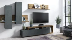 Garnero Arredamenti Mobile Tv Basso|Mobili Tv Moderni-Mobile porta TV 219x52h cm moderno soggiorno antracite spatolato noce Megan Gihome® Antracite - Noce
