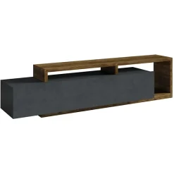 Garnero Arredamenti Mobile Tv Basso|Mobili Tv Moderni-Mobile porta TV 219x52h cm moderno soggiorno antracite spatolato noce Megan Gihome® Antracite - Noce
