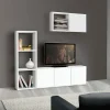 Garnero Arredamenti Mobile Tv Basso|Mobili Tv Moderni-Mobile porta TV 175x132h cm moderno con libreria bianco frassinato Kubic 09