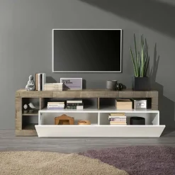 Garnero Arredamenti Mobile Tv Basso|Mobili Tv Moderni-Mobile porta tv 184x58h cm moderno bianco lucido pero Invictus Bianco Lucido - Rovere Rustico