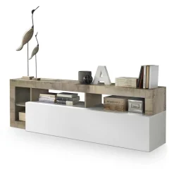 Garnero Arredamenti Mobile Tv Basso|Mobili Tv Moderni-Mobile porta tv 184x58h cm moderno bianco lucido pero Invictus Bianco Lucido - Rovere Rustico