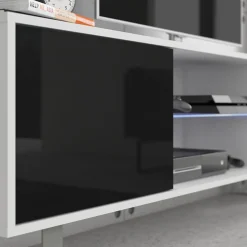 Garnero Arredamenti Mobile Tv Basso|Mobili Tv Moderni-Mobile porta TV 160x53h cm moderno bianco opaco nero lucido Kelli Bianco Opaco - Nero Lucido