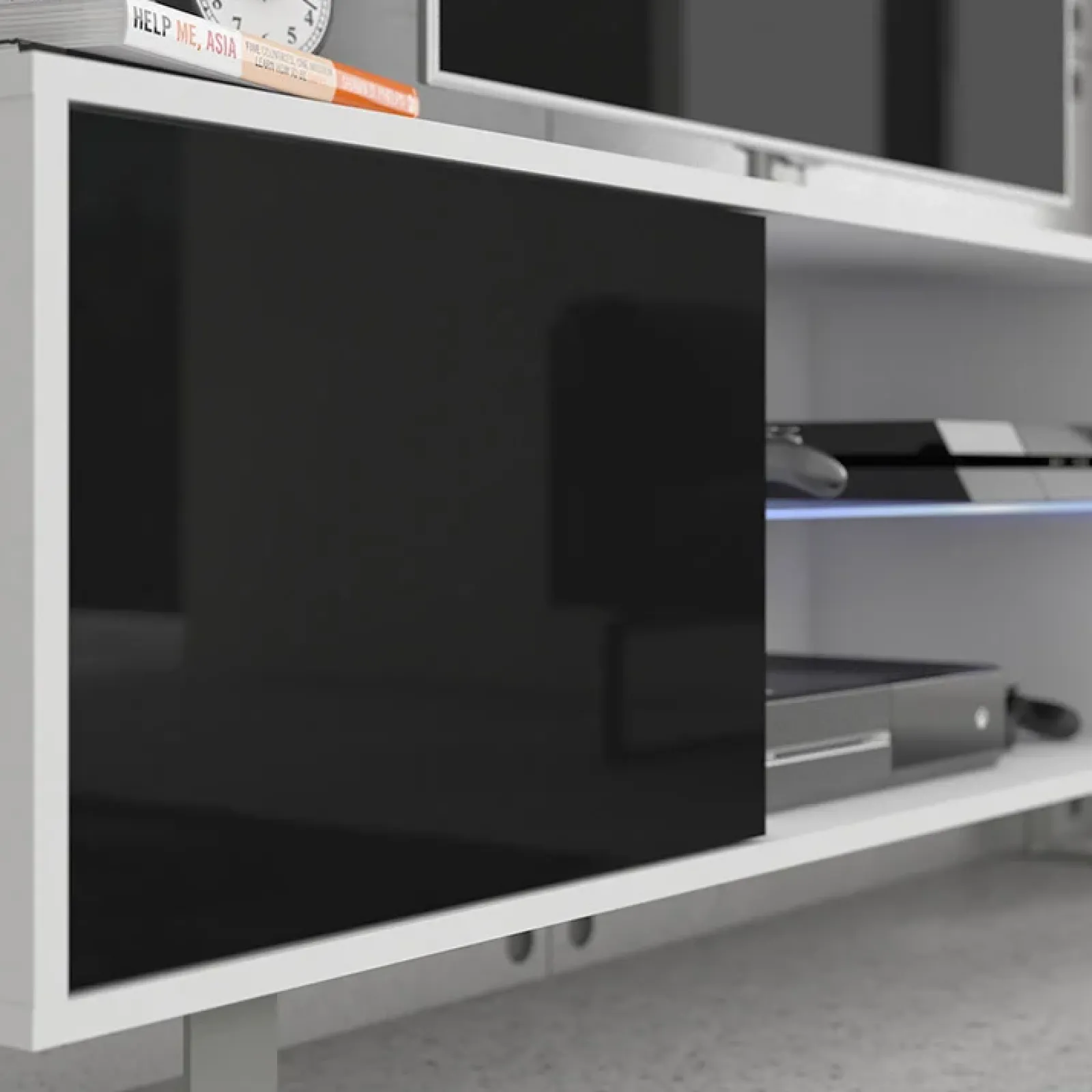 Garnero Arredamenti Mobile Tv Basso|Mobili Tv Moderni-Mobile porta TV 160x53h cm moderno bianco opaco nero lucido Kelli Bianco Opaco - Nero Lucido