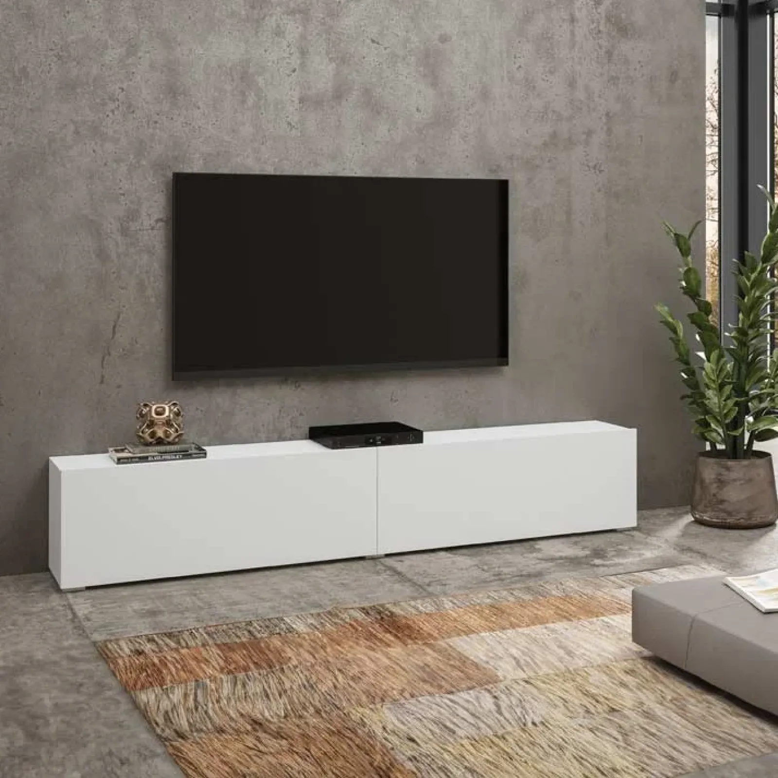 Garnero Arredamenti Mobile Tv Basso|Mobili Tv Moderni-Mobile porta TV 180x35h cm moderno bianco Fusion Bianco Opaco