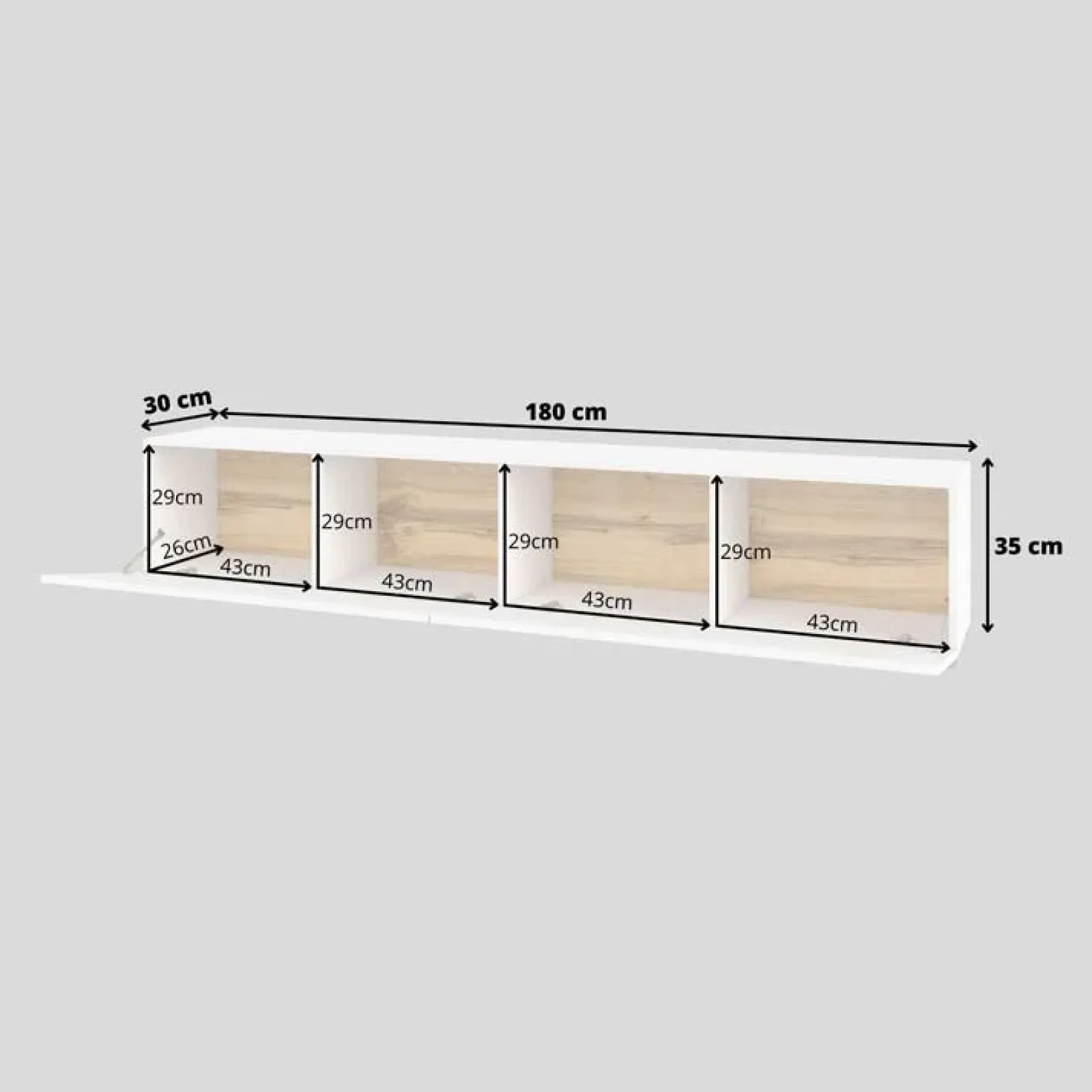 Garnero Arredamenti Mobile Tv Basso|Mobili Tv Moderni-Mobile porta TV 180x35h cm moderno bianco Fusion Bianco Opaco