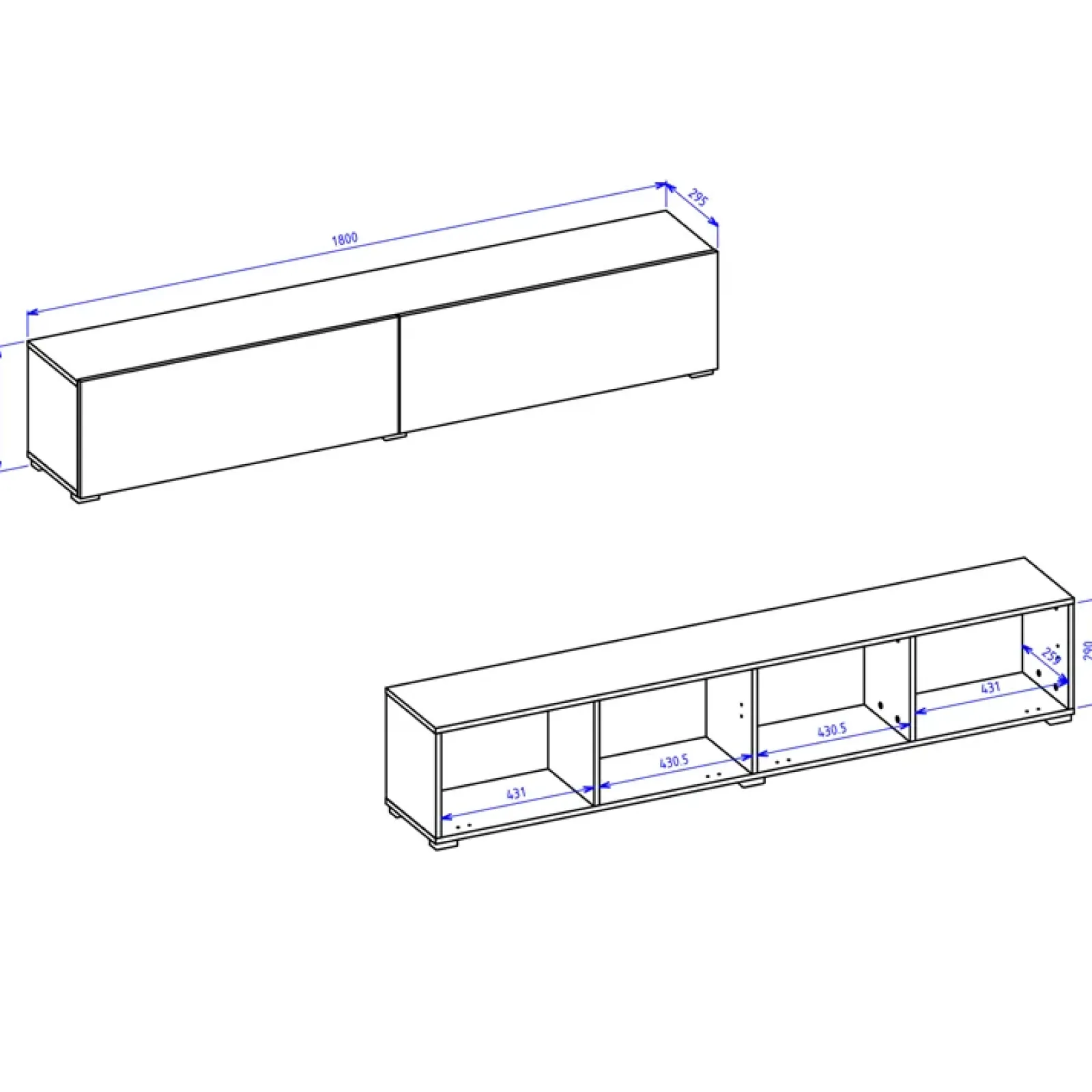Garnero Arredamenti Mobile Tv Basso|Mobili Tv Moderni-Mobile porta TV 180x35h cm moderno bianco Fusion Bianco Opaco