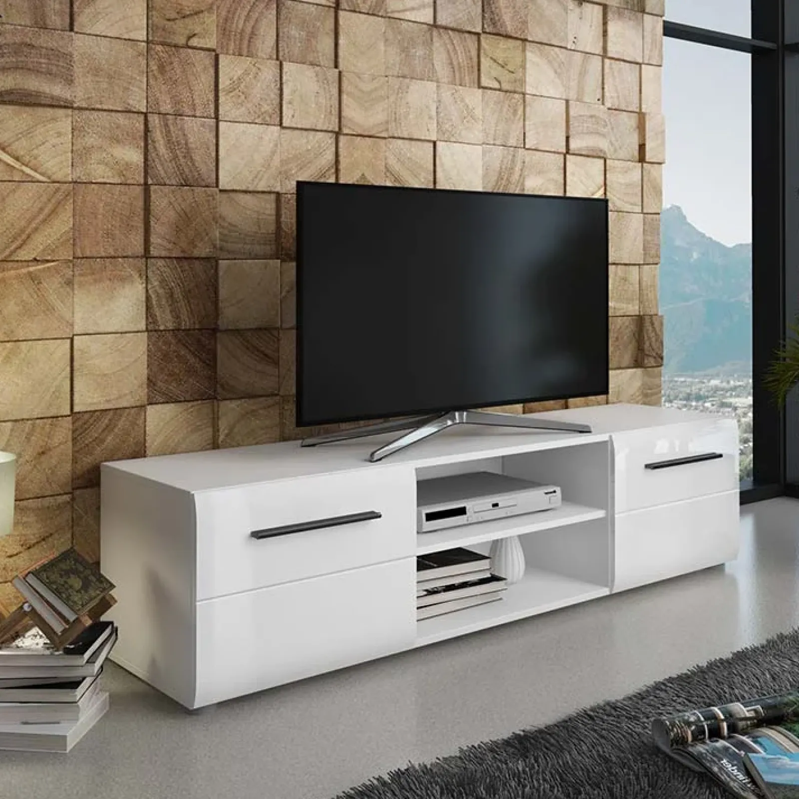 Garnero Arredamenti Mobile Tv Basso|Mobili Tv Moderni-Mobile porta TV 160x40h cm moderno soggiorno bianco lucido Cold