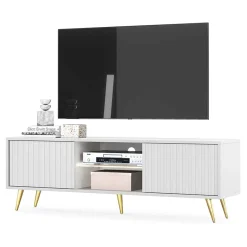 Garnero Arredamenti Mobile Tv Basso|Mobili Tv Moderni-Mobile porta TV 135x45h cm moderno 2 ante bianco cannettato Celestia Bianco Opaco