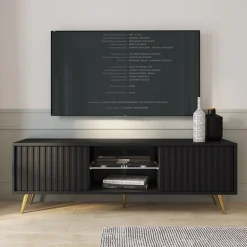 Garnero Arredamenti Mobile Tv Basso|Mobili Tv Moderni-Mobile porta TV 135x45h cm moderno 2 ante nero cannettato Celestia Nero Opaco