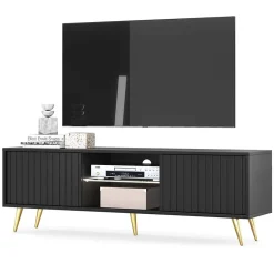 Garnero Arredamenti Mobile Tv Basso|Mobili Tv Moderni-Mobile porta TV 135x45h cm moderno 2 ante nero cannettato Celestia Nero Opaco
