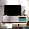 Garnero Arredamenti Mobile Tv In Legno|Mobile Tv Basso-Mobile porta TV 155x47h cm moderno rovere grigio bianco petrolio Dominic
