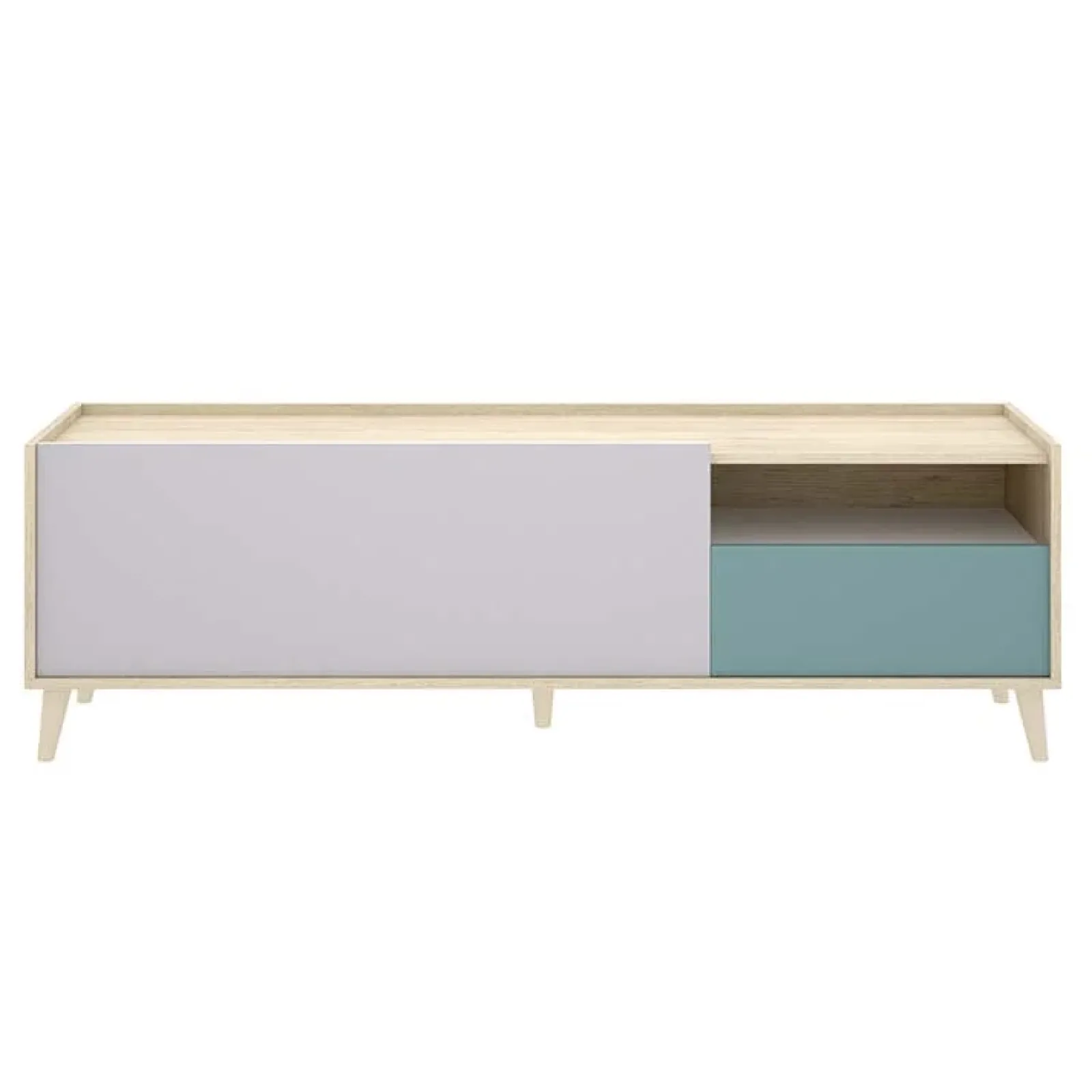 Garnero Arredamenti Mobile Tv In Legno|Mobile Tv Basso-Mobile porta TV 155x47h cm moderno rovere grigio bianco petrolio Dominic