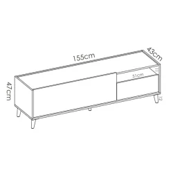 Garnero Arredamenti Mobile Tv In Legno|Mobile Tv Basso-Mobile porta TV 155x47h cm moderno rovere grigio bianco petrolio Dominic