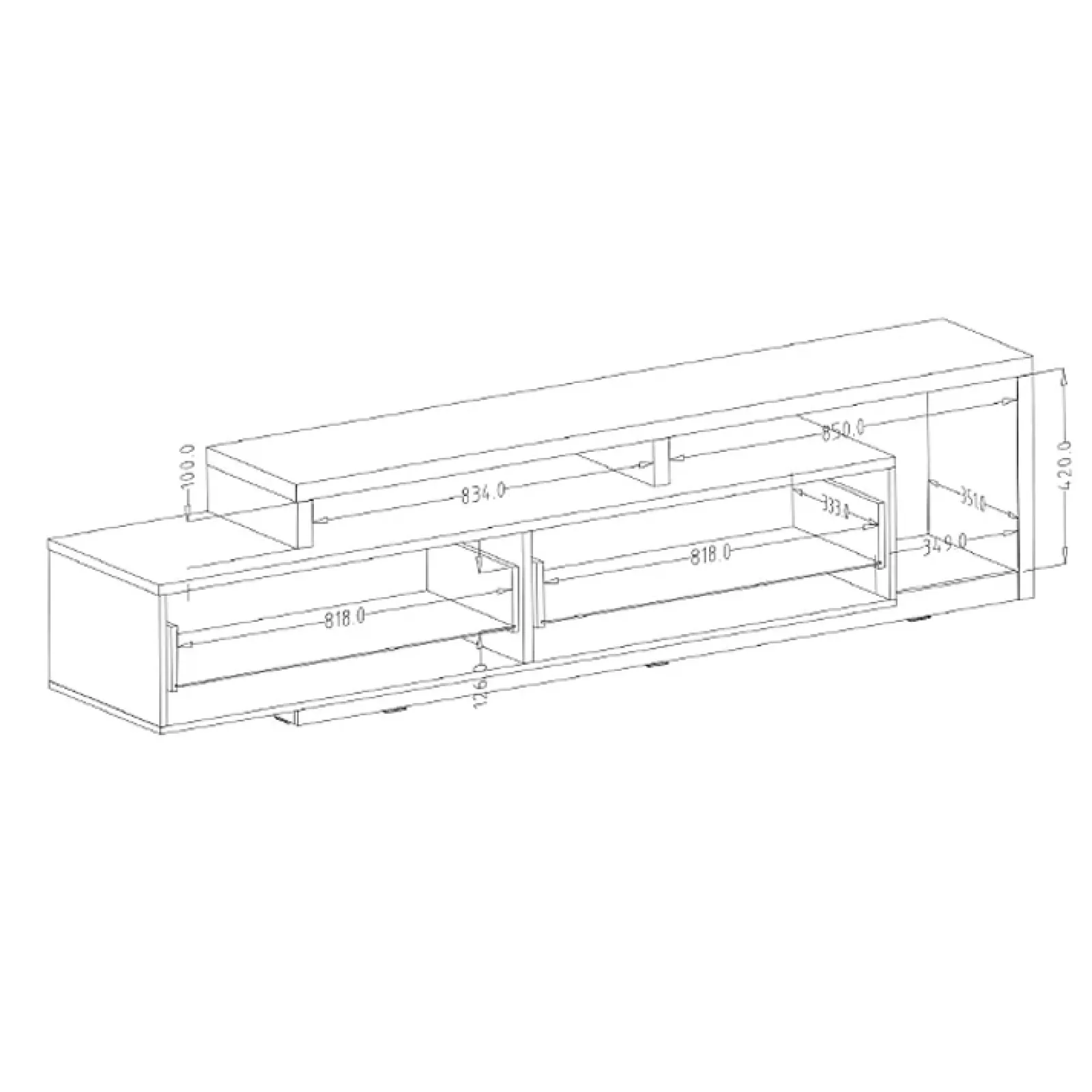 Garnero Arredamenti Mobile Tv Basso|Mobili Tv Moderni-Mobile porta TV 219x52h cm moderno soggiorno bianco cemento Megan Gihome® Cemento - Bianco opaco