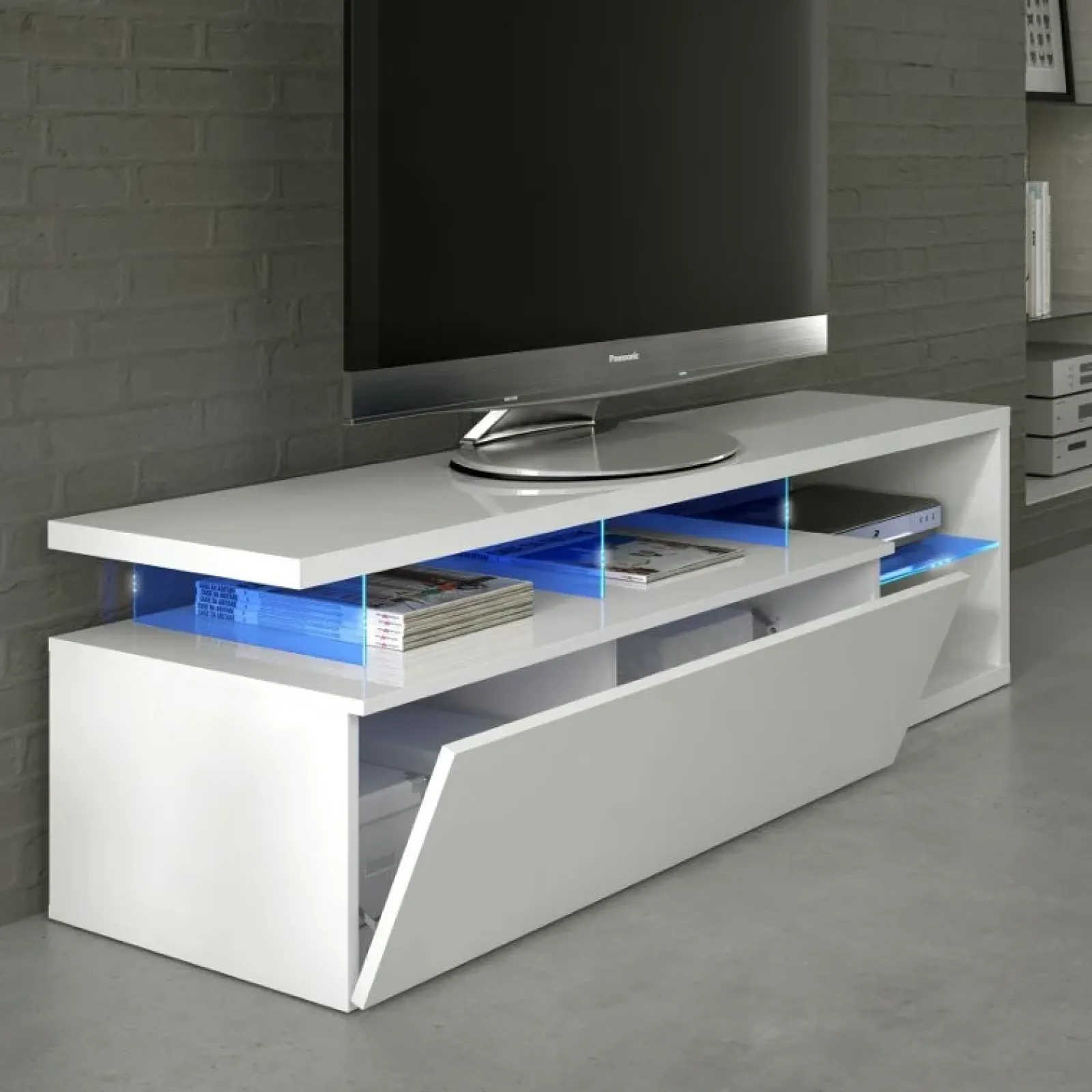 Garnero Arredamenti Mobile Tv Basso|Mobili Tv Moderni-Mobile porta TV 150x43h cm moderno bianco lucido Lumina