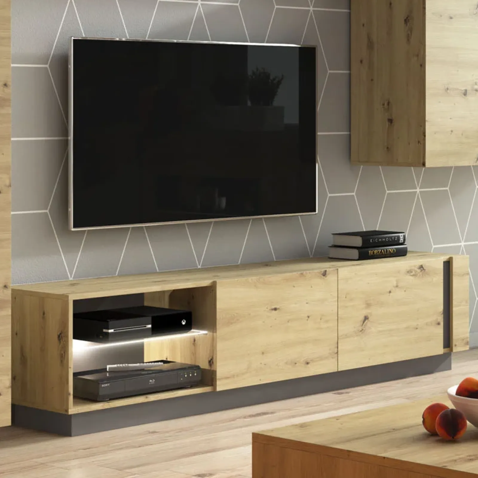 Garnero Arredamenti Mobile Tv In Legno|Mobile Tv Basso-Mobile porta TV 187x46h cm moderno soggiorno rovere Noa Gihome® Rovere - Antracite
