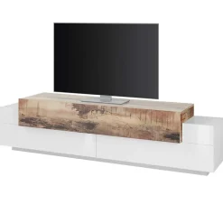 Garnero Arredamenti Mobile Tv Basso|Mobili Tv Moderni-Mobile porta TV 200x52h cm moderno soggiorno bianco pero Milos Gihome® Bianco Lucido - Rovere Rustico