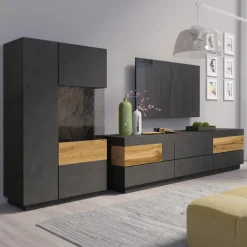 Garnero Arredamenti Mobile Tv In Legno|Mobile Tv Basso-Mobile porta TV 206x54h cm moderno soggiorno antracite rovere Bahama Antracite - Rovere Rustico