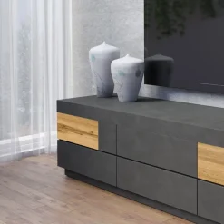 Garnero Arredamenti Mobile Tv In Legno|Mobile Tv Basso-Mobile porta TV 206x54h cm moderno soggiorno antracite rovere Bahama Antracite - Rovere Rustico