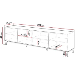 Garnero Arredamenti Mobile Tv Basso|Mobili Tv Moderni-Mobile porta TV 200x52h cm moderno con frontale decorato lucido Placida Grigio