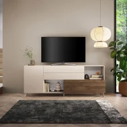 Garnero Arredamenti Credenze Moderne|Madie Moderne-Mobile porta tv 241x94h cm moderna beige rovere scuro Witty Noce - Beige