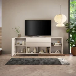 Garnero Arredamenti Credenze Moderne|Madie Moderne-Mobile porta tv 241x94h cm moderna beige rovere scuro Witty Noce - Beige