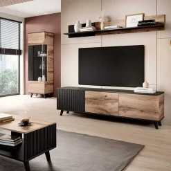 Garnero Arredamenti Mobile Tv Basso|Mobili Tv Moderni-Mobile porta TV 180x52h cm moderno industrial rovere nero Nandina