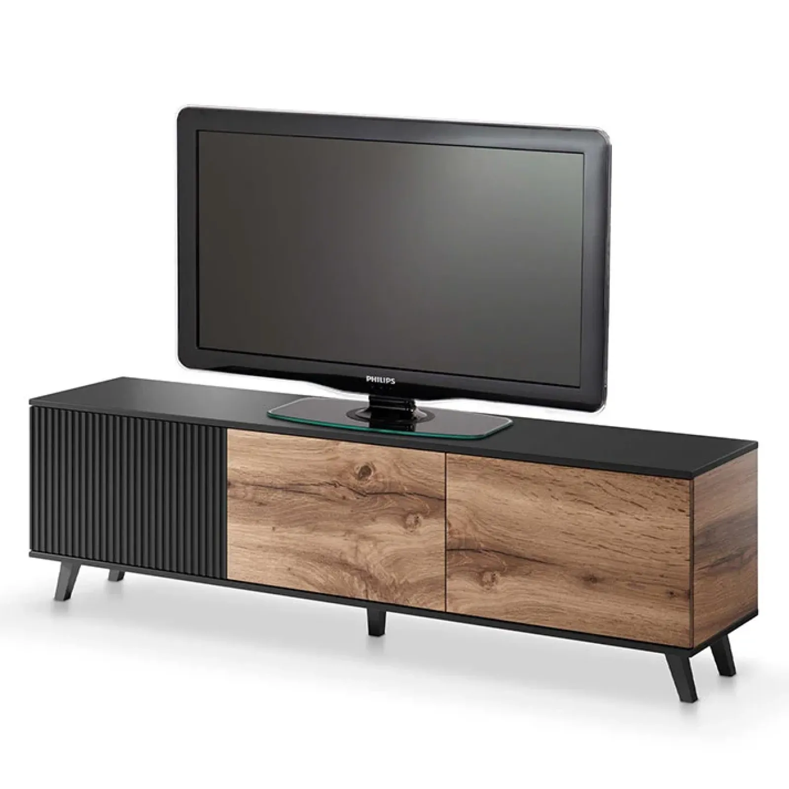 Garnero Arredamenti Mobile Tv Basso|Mobili Tv Moderni-Mobile porta TV 180x52h cm moderno industrial rovere nero Nandina