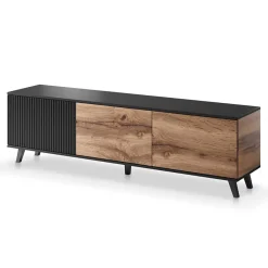 Garnero Arredamenti Mobile Tv Basso|Mobili Tv Moderni-Mobile porta TV 180x52h cm moderno industrial rovere nero Nandina