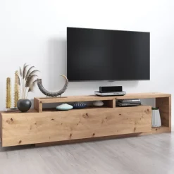 Garnero Arredamenti Mobile Tv In Legno|Mobile Tv Basso-Mobile porta TV 219x52h cm moderno soggiorno nodoso Megan Gihome® Rovere